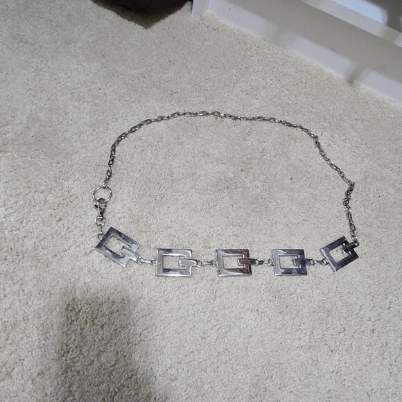 Vintage Y2K Silver Rectangle Metallic Chain Chunky Belt - Picture 3 of 11